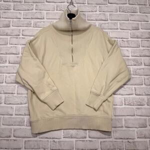 Aerie 1/2 Zip Sweatshirt Cream Women's S Funnel Neck